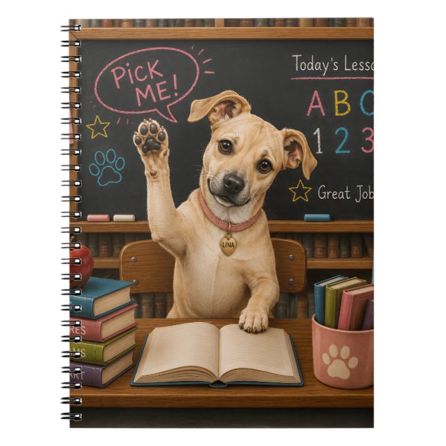Carnet Choisis-moi ! Chien d'école mignon levant la patte (Devant)
