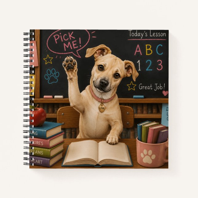 Carnet Choisis-moi ! Chien d'école mignon levant la patte (Devant)