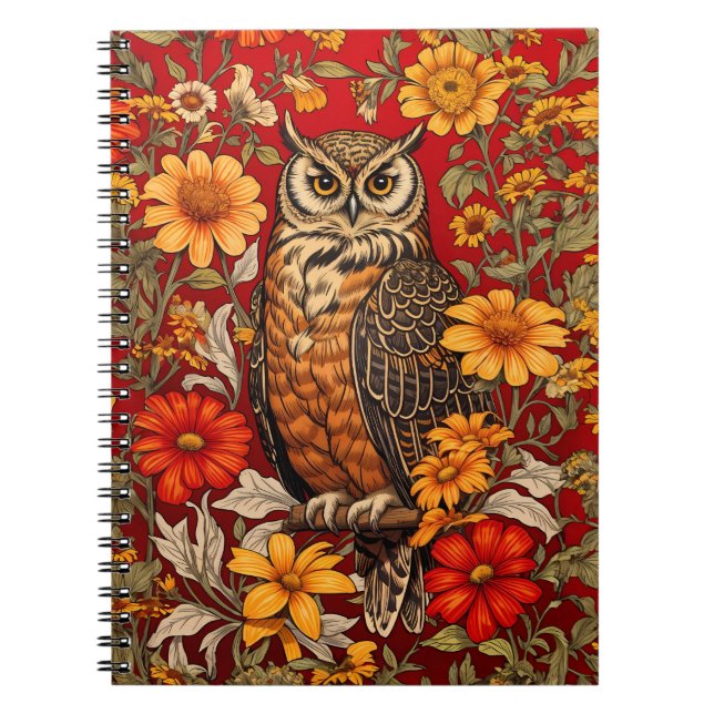 Carnet Chouette À Rayures Et Fleurs De Zinnia (Devant)
