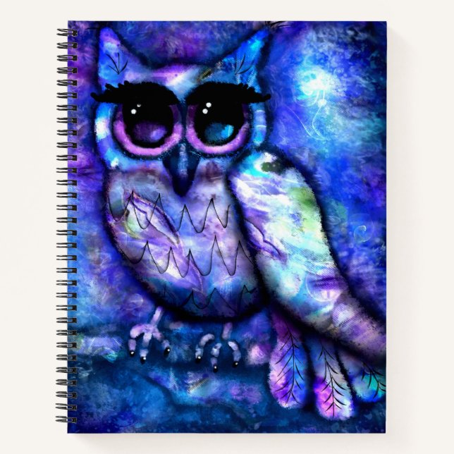 Carnet Chouette Abstraite Whimsical Big Eyed Bleu pourpre (Devant)