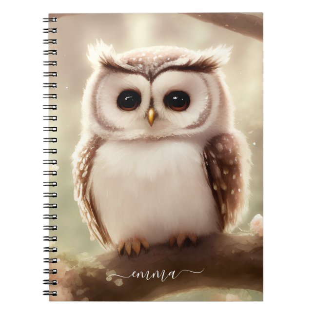 Carnet Chouette Aquarelle Cute Avec Nom (Devant)
