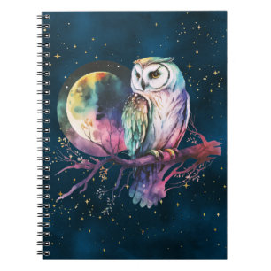 Carnet Chouette arc-en-ciel mystique et Pleine lune céles