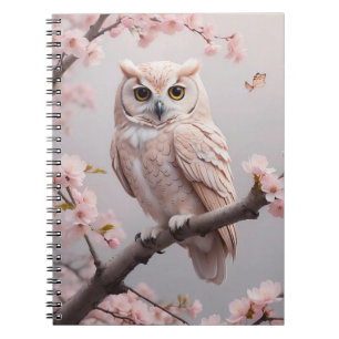 Carnet Chouette aux fleurs de cerises roses
