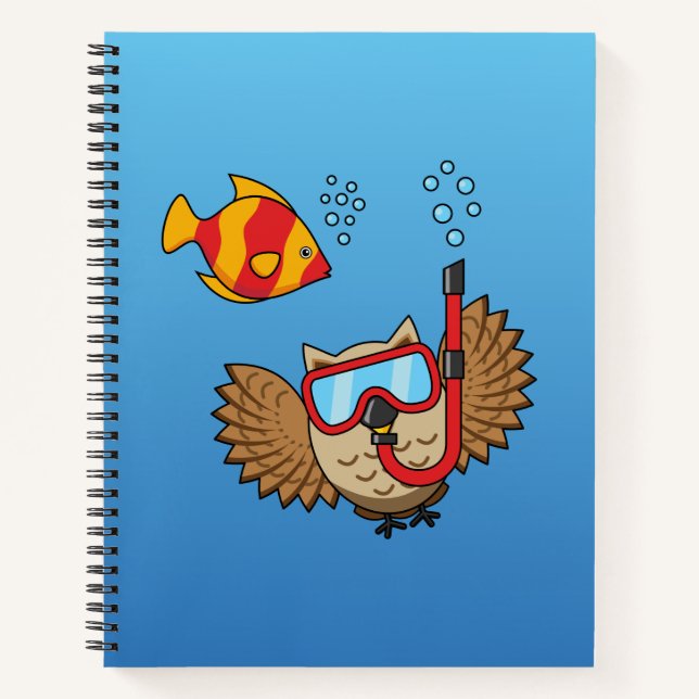 Carnet Chouette avec masque tuba et poisson tropical (Devant)