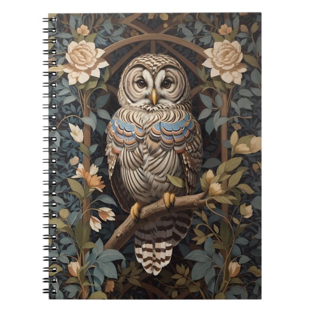 Carnet Chouette barrée élégante William Morris Inspiré (Devant)