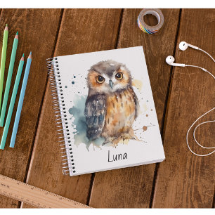Carnet Chouette d'aquarelle mignonne, personnalisée