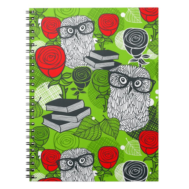 Carnet Chouette en roses rouges (Devant)