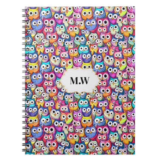 Carnet Chouette fait face à un monogramme motif d'oiseaux (Devant)
