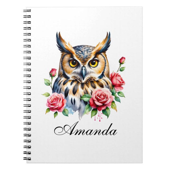 Carnet Chouette florale aquarelle élégante (Devant)