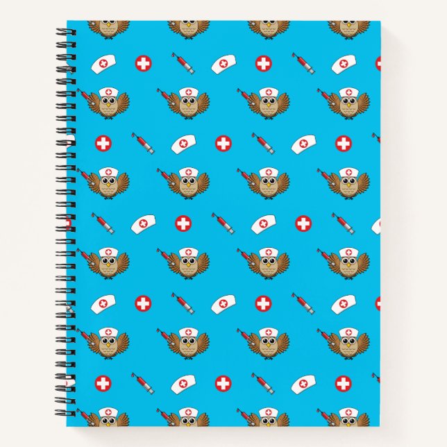 Carnet Chouette infirmière mignonne avec dessin à la seri (Devant)