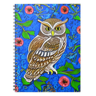 Carnet Chouette inspirée de l'Art Nouveau, Brown sur Bleu
