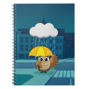 Carnet Chouette mignonne avec parapluie par jour de pluie