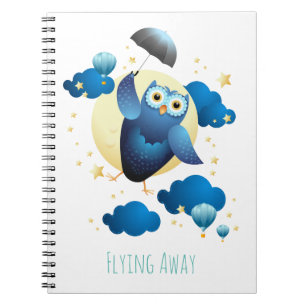 Carnet Chouette mignonne volant avec un parapluie