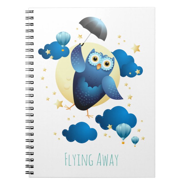 Carnet Chouette mignonne volant avec un parapluie (Devant)