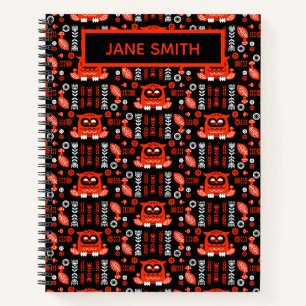 Carnet Chouette nordique d'art folklorique orange et noir