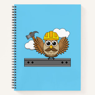 Carnet Chouette ouvrier de construction mignon avec dessi