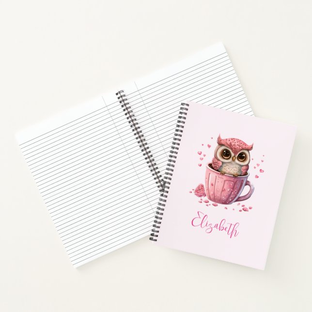 Carnet Chouette rose mignonne en coupe (Intérieur)