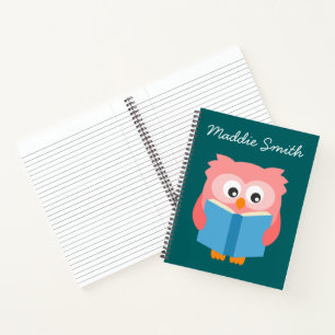 Carnet Chouette rose mignonne lisant
