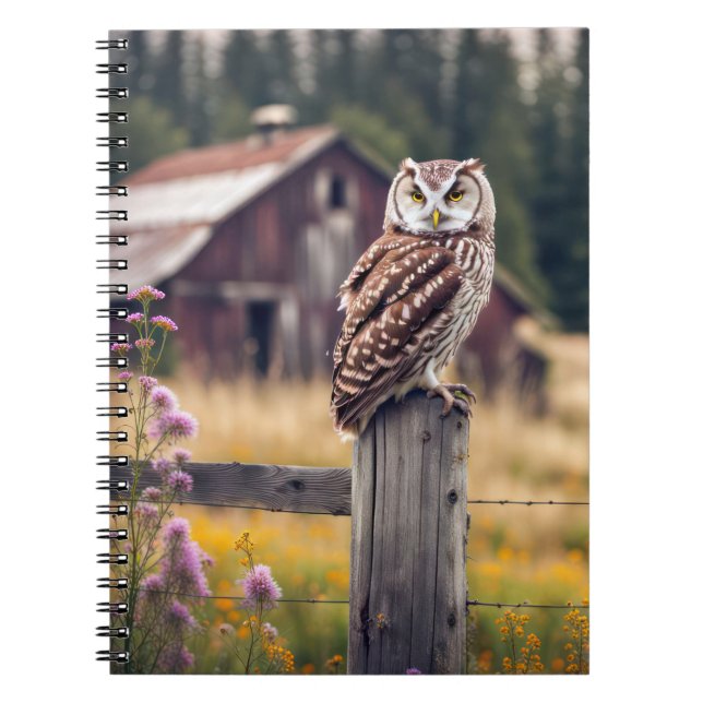 Carnet Chouette sur le vieux poste de clôture (Devant)