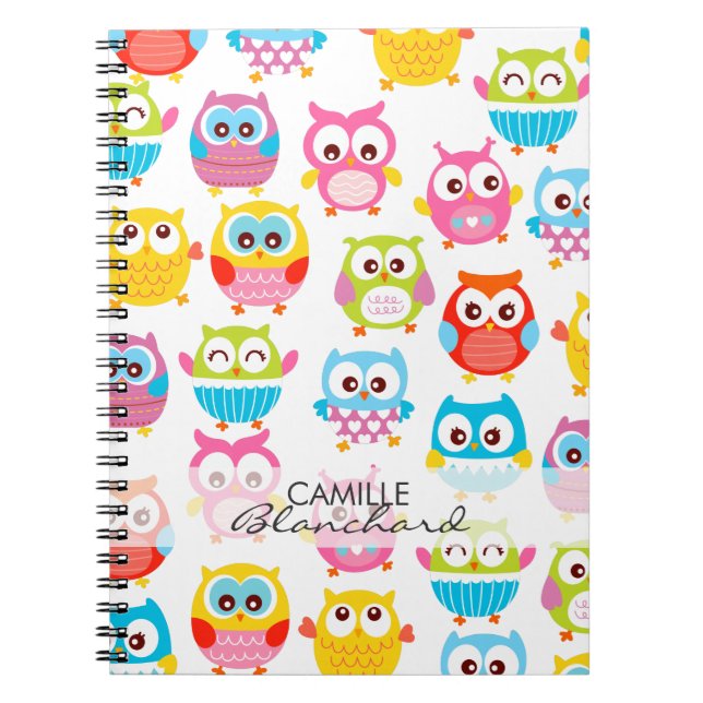 Carnet Chouettes de litte mignonnes personnalisées (Devant)