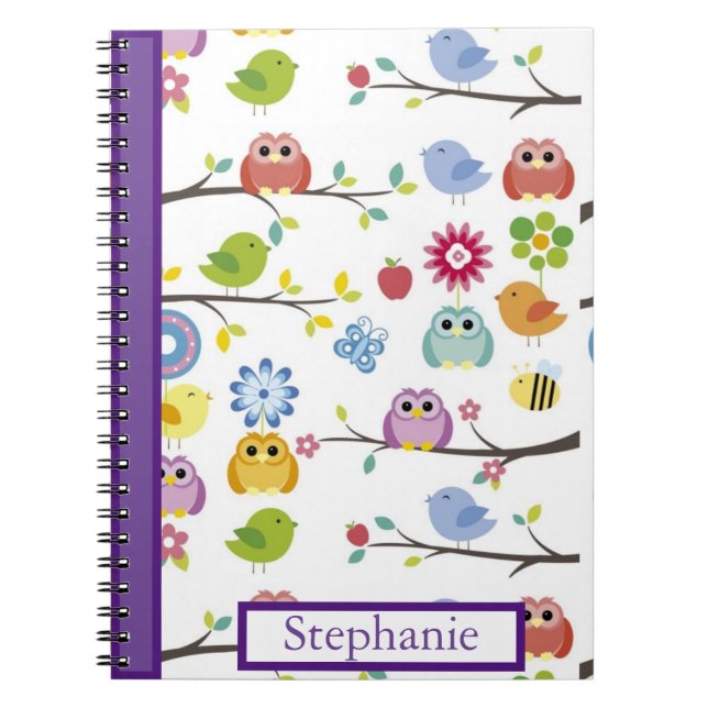 Carnet Chouettes personnalisées Cute Simple Nom Moderne (Devant)