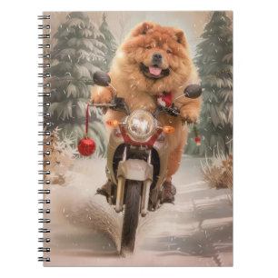 Carnet Chow Chow Chien chevauchant la moto Noël