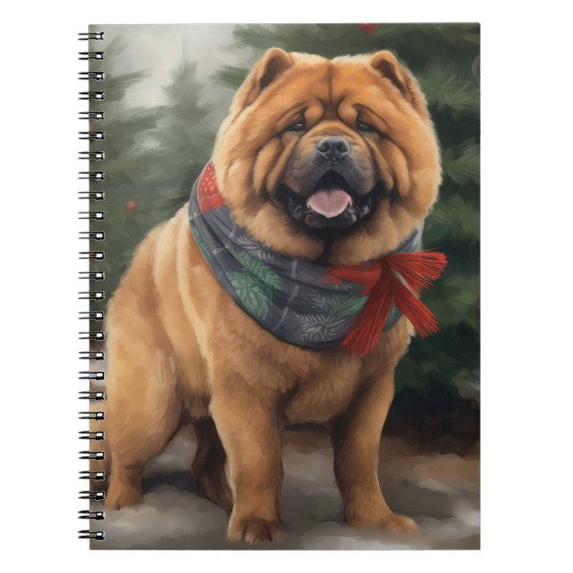 Carnet Chow Chow Chien de Noël en neige (Devant)