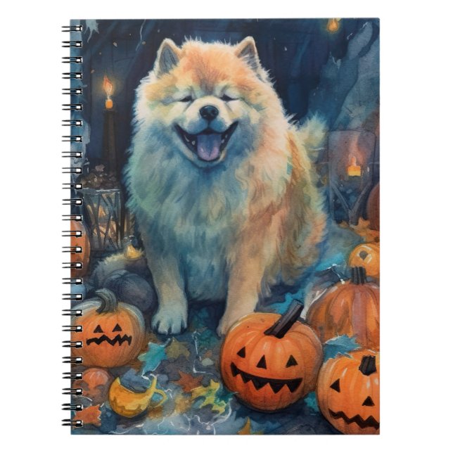 Carnet Chow Chow d'Halloween avec citrouilles effrayant (Devant)