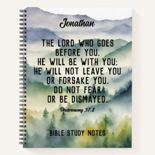 Carnet Christian Bible Verse Aquarelle Montagnes Nom