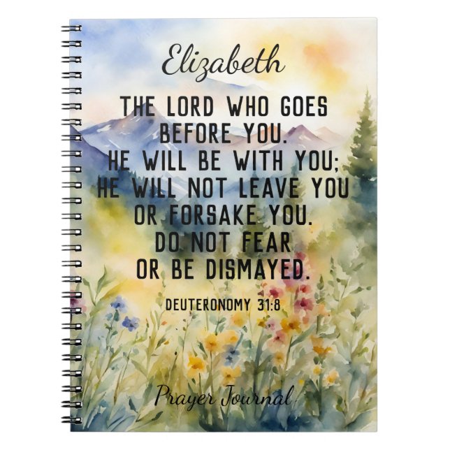 Carnet Christian Bible Verse Aquarelle Montagnes Nom (Devant)