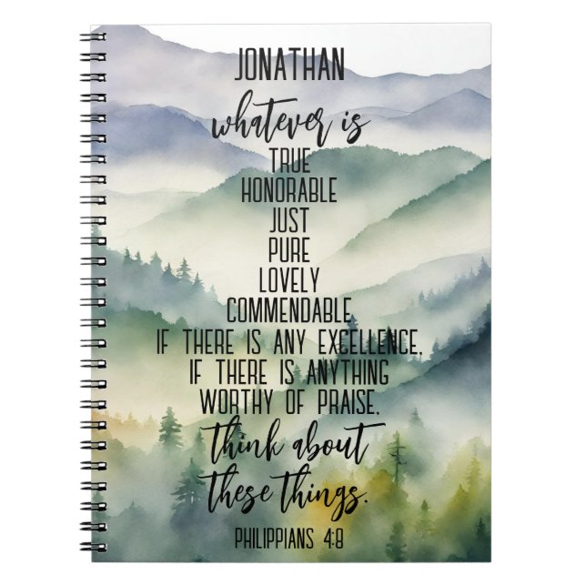 Carnet Christian Bible Verse Philippians 4 8 Paysage (Devant)