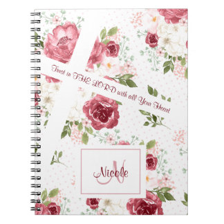 Carnet Christian Bible Verse Rose Nom Floral Monogramme