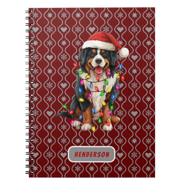 Carnet Christmas Bernese Chien Père Noël Nom Customisé (Devant)