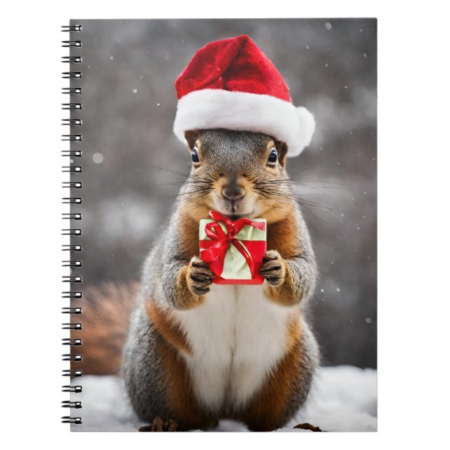 Carnet Christmas Fox Squirrel with a Santa Hat (Devant)