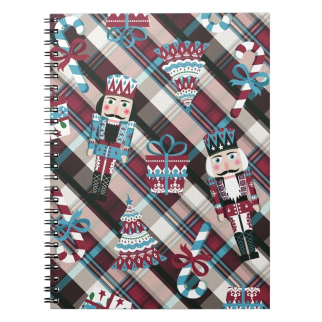 Carnet Christmas Nutcracker Plaid Blue Burgundy (Devant)