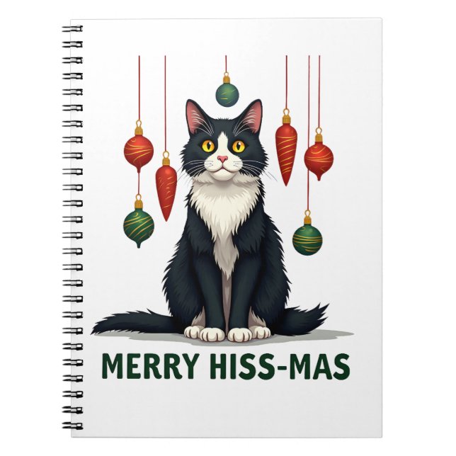 Carnet Christmas Tuxedo Cat with Holiday Decorations Merr (Devant)