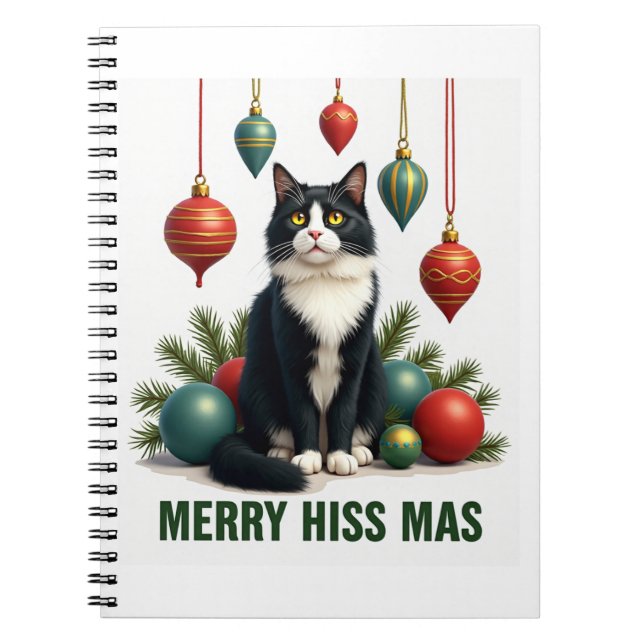 Carnet Christmas Tuxedo Cat with Holiday Decorations Merr (Devant)
