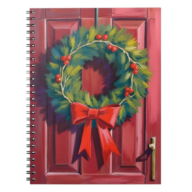 Carnet Christmas Wreath Red Door Watercolor Holiday (Devant)