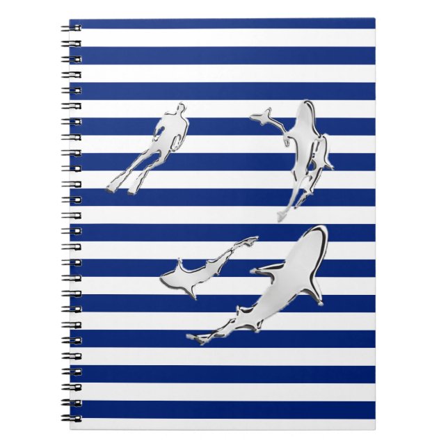 Carnet Chrome Comme Plongeur et requins sur les rayures n (Devant)
