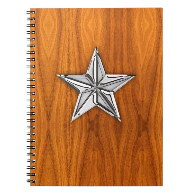 Carnet Chrome Like Nautical Star on Teak Veneer (Devant)