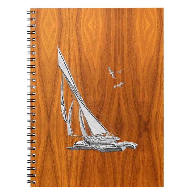 Carnet Chrome Regatta Sailboat on Teak Veneer Styles (Devant)