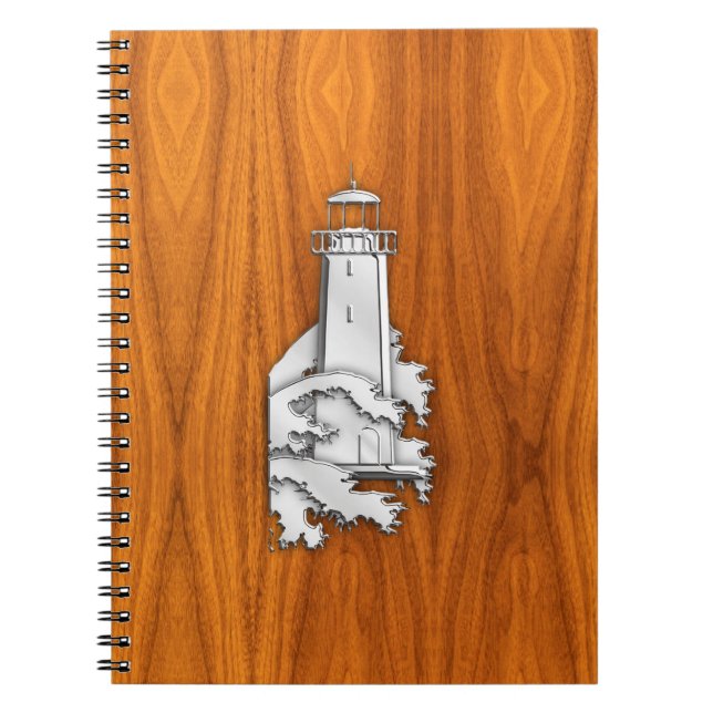 Carnet Chrome Style Lighthouse on Teak Wood Decor (Devant)