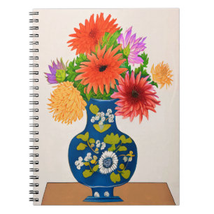 Carnet Chrysanthèmes dans un vase chinois bleu