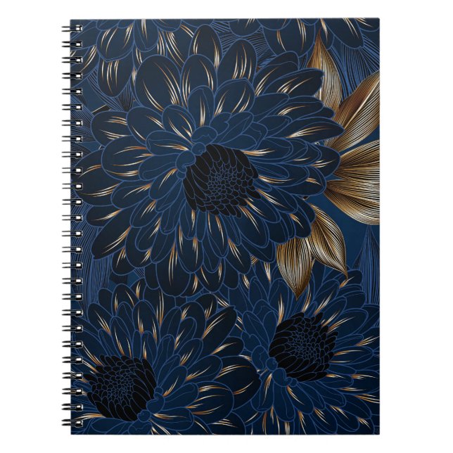 Carnet Chrysanthèmes dessinés à la main, motif floral élé (Devant)