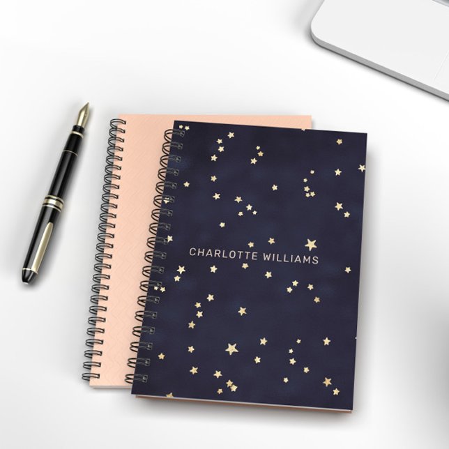 Carnet Ciel Nocturne Et Étoiles Dorées Monogramme Minimal (Créateur téléchargé)
