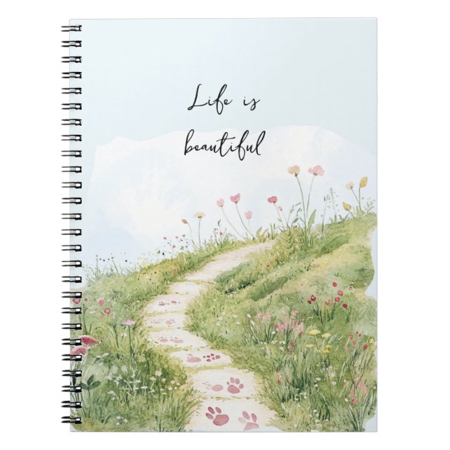 Carnet Cieux Bleus Chemin d'Herbe Fleurs Roses (Devant)
