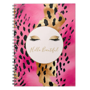 Carnet Cils Féminins Rose Glam Or Paillettes Léopard