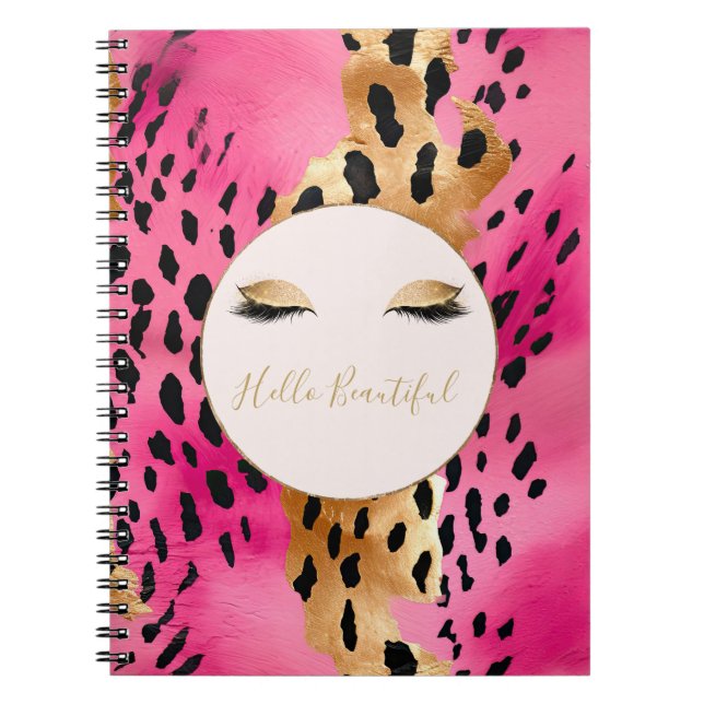Carnet Cils Féminins Rose Glam Or Paillettes Léopard (Devant)
