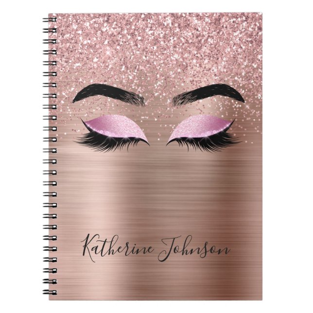 Carnet Cils Glam Rose Gold Glitter Beauté Monogramme (Devant)