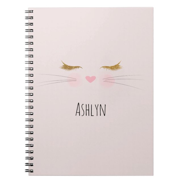 Carnet Cils Pailletés Or Nez Rose Chat Kitty Face (Devant)